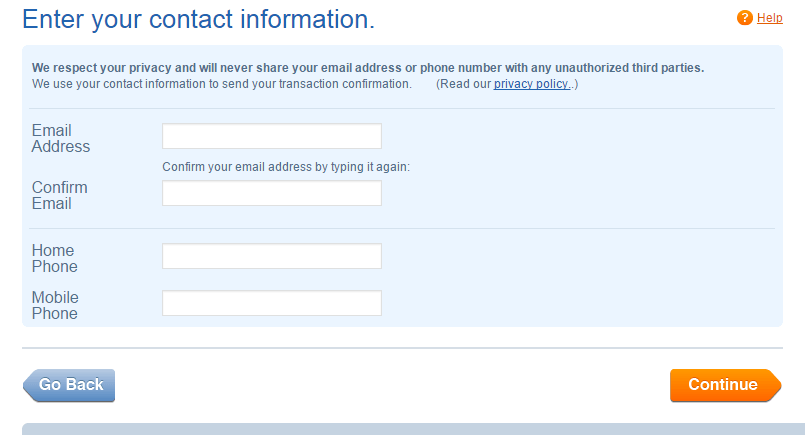 Entering Contact Information in United States Postal Service Change of Address Form