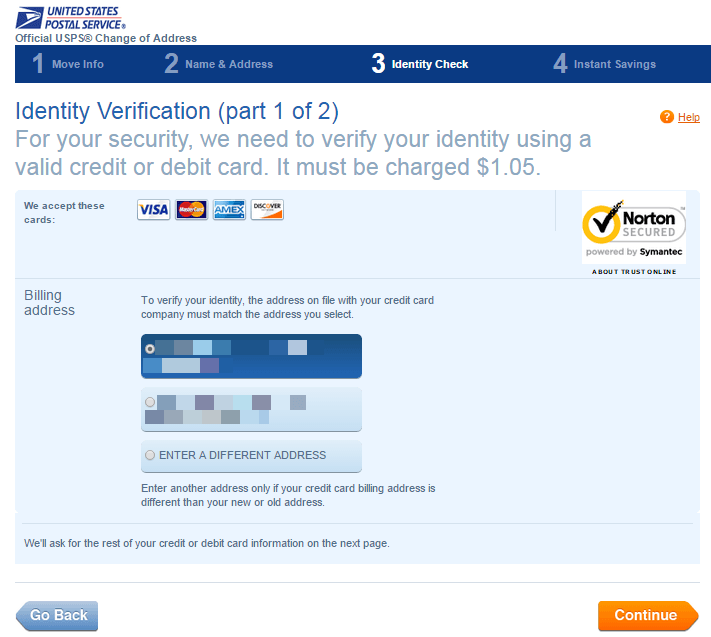 Identity Verification Part I for Post Office Address Change